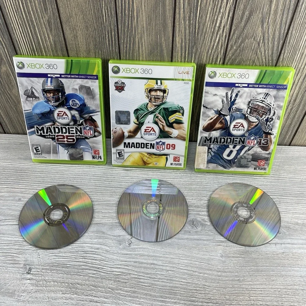 XBox 360  Video Game Lot Of 3 Madden 25,09 And 13 NFL Football Tested Working
